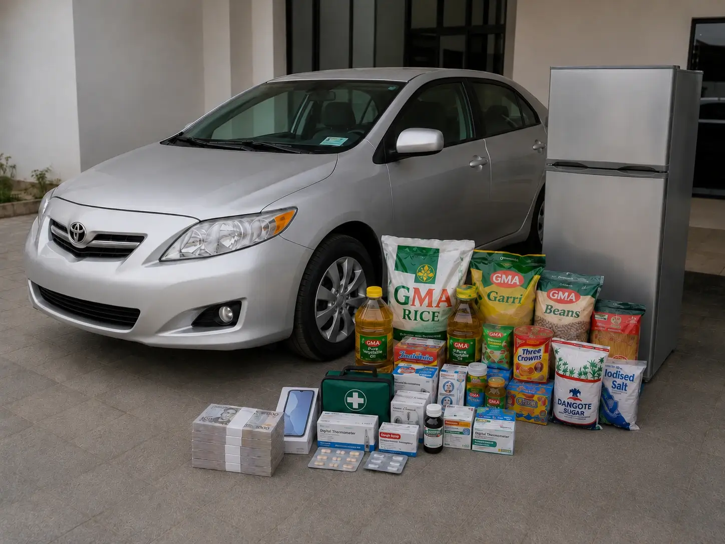 Jasper Stage 4 compensation plan reward package with car, food items, healthcare products, and cash